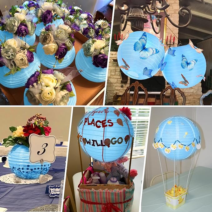 10 Pack Outdoor Silk Lanterns Decorative, 10inch Waterprooof Outside Indoor Chinese Hanging Round Lanterns for Weddings, Birthdays, Parties Decoration(Blue)