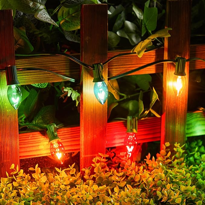 C7 Multicolor Christmas String Lights - 50ft 2 Pack Vintage Christmas Tree Lights, Outdoor Roofline String Lights with 50+2 Spare Bulbs for Patio Garden Holiday Indoor Home Xmas Decoration