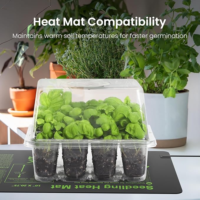 MIXC 4-Pack Seed Starter Tray Kit with Plant Light Seedling Trays with Adjustable Humidity Domes & Clear Cell Trays 12 Full Spectrum LED Beads for Indoor Plant Growth(Transparent)