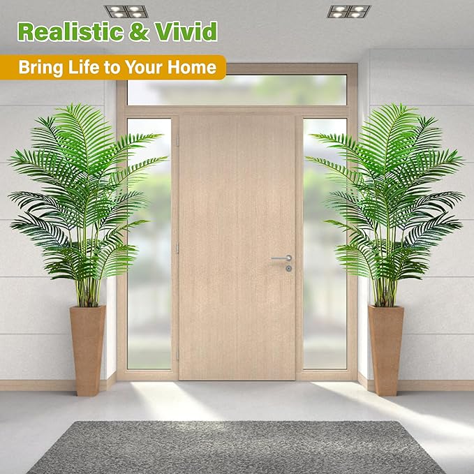 KOL 6ft 2-Pack Artificial Areca Palm Plant in Pot, Fake Tropical Cane Palm Silk Tree Indoor Outdoor, Dypsis Lutescens Plants, 70in Lifelike Faux Silk Plant Home Garden Decoration, Housewarming Gift