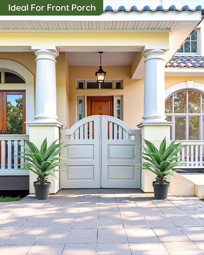 Velener Artificial Agave Plant in Black Pot with Real Stone Pebbles, Large Fake Agave Plants with Green Serrated Leaves, Faux Yucca for Indoor and Outdoor Decor-32 Inches Tall, 40 Leaves