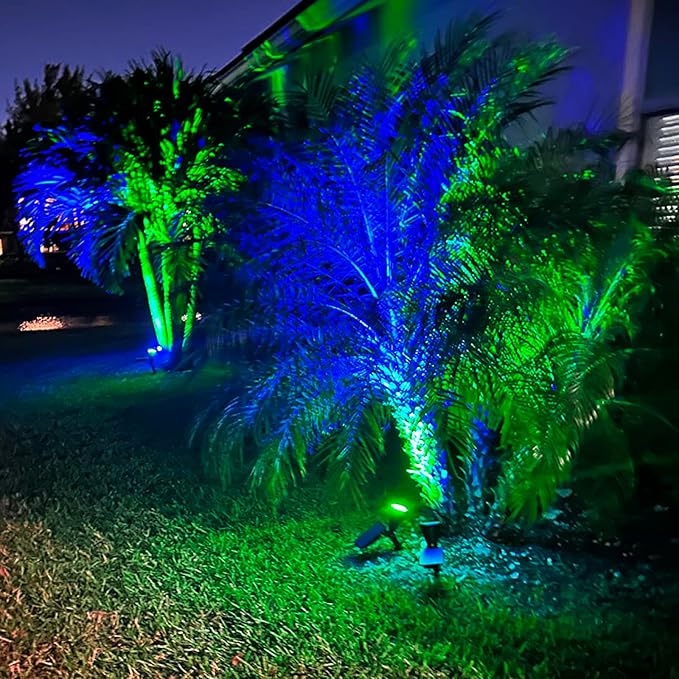 T-SUNUS Green Solar Lights Outdoor 2 Pack, IP65 Waterproof Solar Spotlight, Auto-on/Off Security Wall Light Landscape for St. Patrick's Day Halloween Christmas Tree Patio Yard Garden Driveway Pool