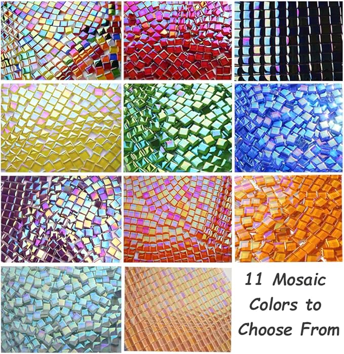 0.66LB Mixed Colors Crystal Glass Tiles, 3/8" Square Mosaic Tiles with Smooth Edges, 335pcs Small Stained Glass Pieces Great for DIY Mosaic Crafts, Home Decor
