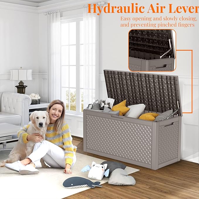 100 Gallon Outdoor Storage Box - Deck Box Waterproof Patio Furniture, Garden Tools, Cushions, Pool Accessories Outside Storage Resin Box