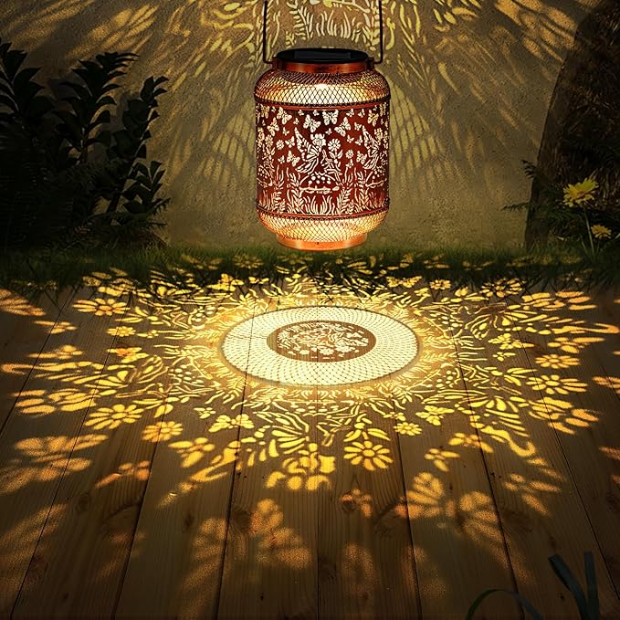 Solar Lanterns Outdoor Waterproof Hanging Solar Lights, Butterfly Gardening Gifts for Women, Mom, Metal Decorative LED Fairy Lanterns for Yard, Patio, Lawn, Garden Decor