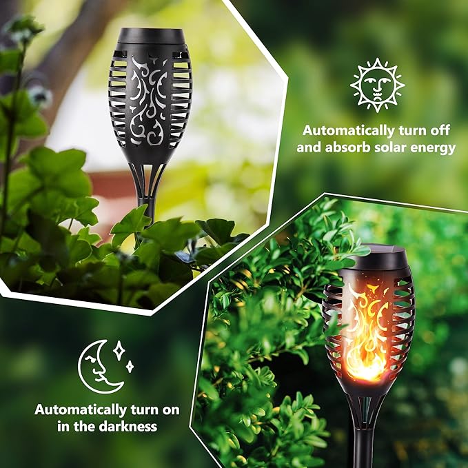 Toodour Solar Torch Flame Lights, 6 Pack Solar Lights Outdoor with Flickering Flame, Waterproof Solar Pathway Lights Landscape Decoration Lighting for Garden, Lawn, Yard, Outdoor Decorations