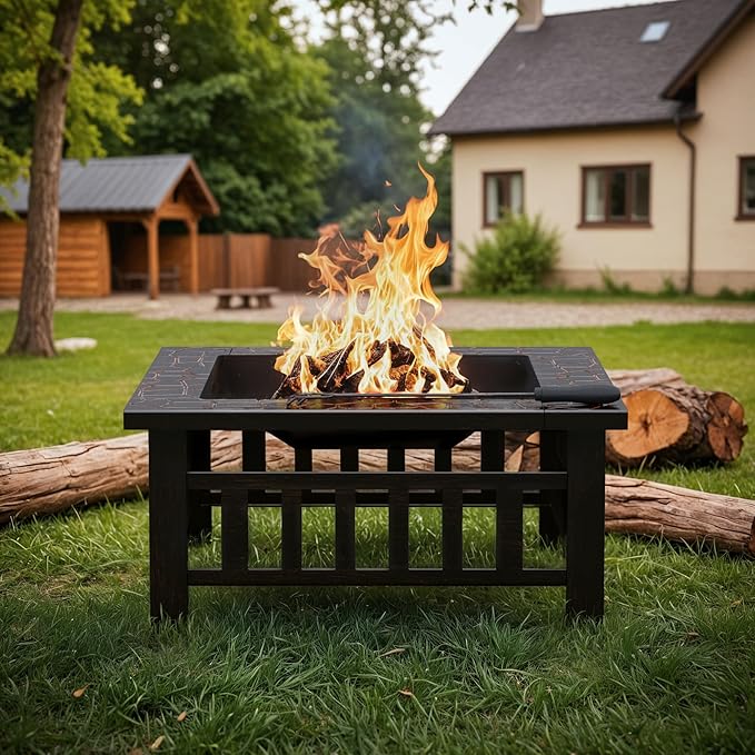 Devoko Outdoor Fire Pit, 32 Inch Firepit Table Metal Outdoor Fireplaces with Waterproof Cover for Outside Patio Camping (Copper)