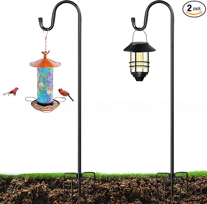 XDW-GIFTS Bird Feeder Pole for Outdoor, 2-Pack 76 Inch Shepherds Hooks Heavy Duty Garden Pole for Hanging Plant Basket, Solar Light Lanterns, Garden Plant Hanger Stands with 5 Base Prongs