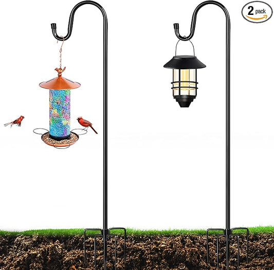 XDW-GIFTS Bird Feeder Pole for Outdoor, 2-Pack 76 Inch Shepherds Hooks Heavy Duty Garden Pole for Hanging Plant Basket, Solar Light Lanterns, Garden Plant Hanger Stands with 5 Base Prongs