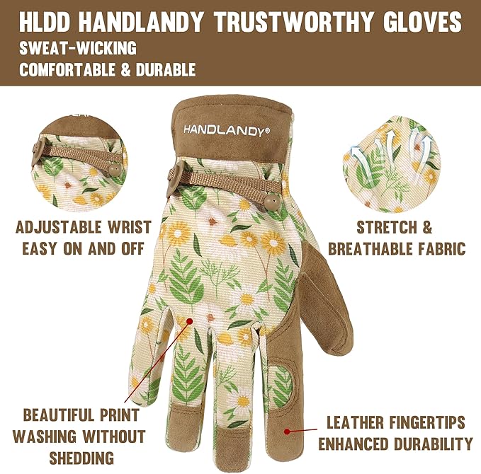 HLDD HANDLANDY Work Gloves for Women and Ladies, Leather Gardening Gloves Flexible Mechanic Working Gloves