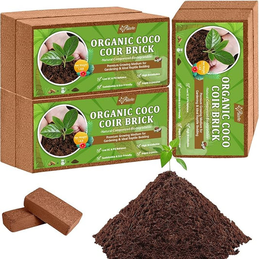 Riare 6pcs Organic Coco Coir Bricks Soil Blocks- 100% Natural Compressed Coco Peat Brick Coconut Fiber Substrate with Low EC& pH Balance, High Expansion Coco Coir Pith Coconut Husk for Garden