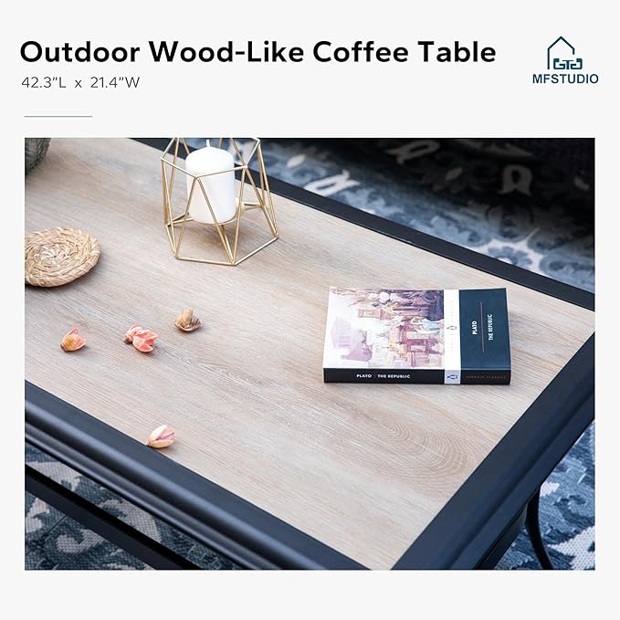 MFSTUDIO 5 PCS Outdoor Patio Furniture Set, Metal Outdoor Conversation Set, Rattan Wicker Patio Sectional Sofa Set with 2 x Swivel Single Sofa, 2-Seat and 3-Seat Sofa, 1 x Coffee Table, Grey