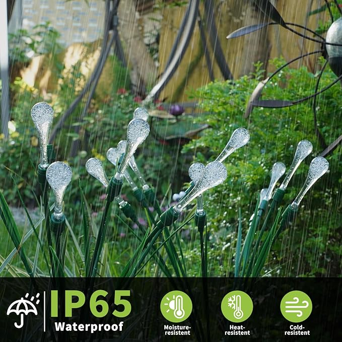 Solar Lights Outdoor Waterproof Upgraded Outdoor Solar Lights for Yard Patio Garden Decor, Solar Lights for Outside Gardening Supplies, Water Droplets Garden Lights Solar Powered Outdoor (2 Pack)
