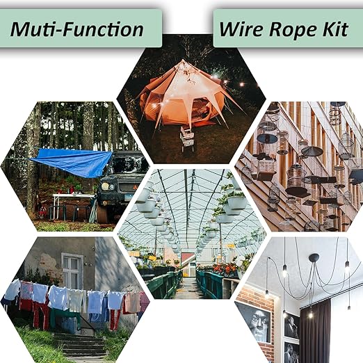 1/8" Wire Rope Kit，Steel Wire Cable，220FT Turnbuckles for Cables Wire，304 Stainless Steel Cable,M5 Turnbuckle Kit for Outdoor, Garden, Kitchen, Craft