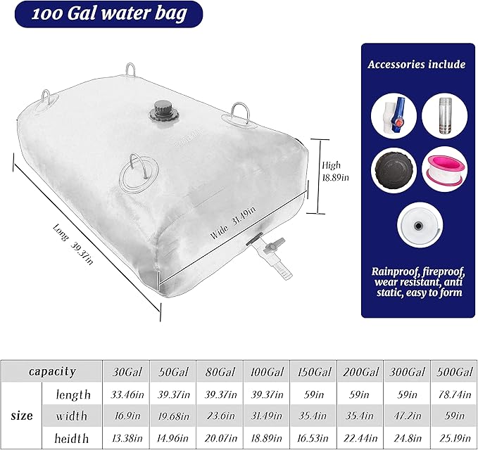 100Gal Portable Water Storage Bladder, Foldable Large Capacity Container Water Tank, Agricultural Irrigation, Camping, Firefighting, Outdoor Household Water