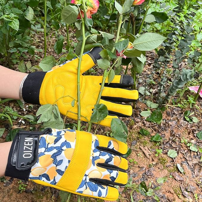 Cowhide Leather Thorn Proof & Puncture Resistant Gardening Gloves for Women and Men, Touchscreen Compatible Working Gloves for Weeding, Digging, Planting, Gardening Gifts for Women (Large)