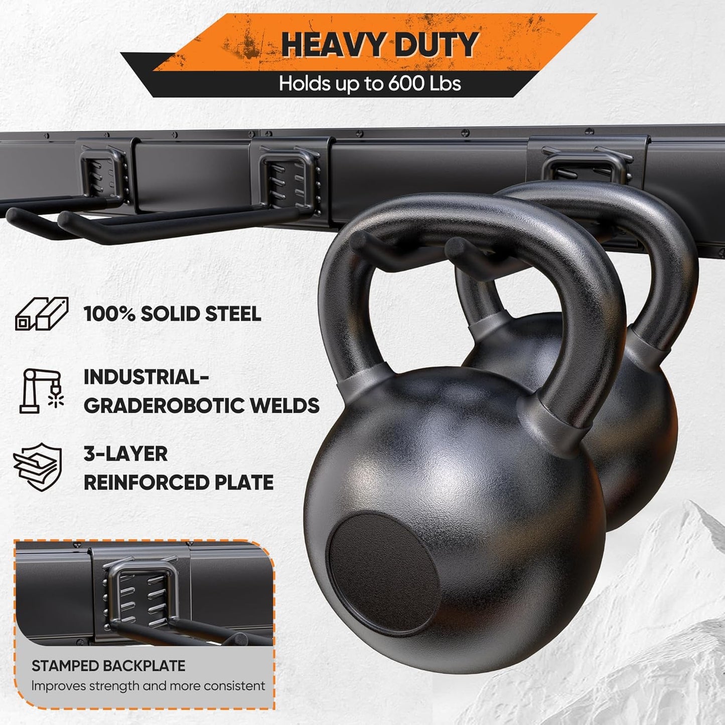 Garden Tool Organizer Wall Mount, 32 inches Tool Storage Rack with Adjustable Hooks, 600lbs Adjustable Heavy Duty Metal Hooks, Yard Shed Rack Holder System Hanging Rake Broom Mop Snowboard, Men Gift