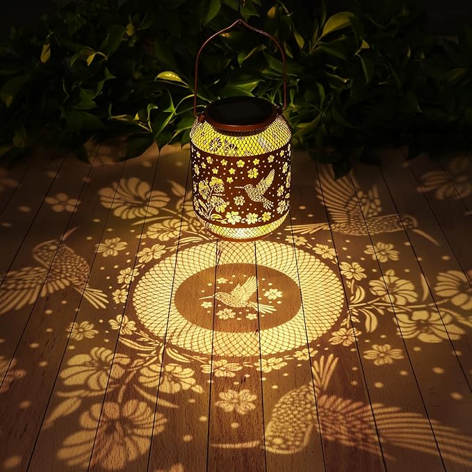 Solar Lanterns Outdoor Waterproof Hummingbird Garden Decor Birthday Gifts for Women Mom Grandma Hanging Solar Lights Metal Decoration Outside for Yard, Patio, Backyard, Porch, Pathway