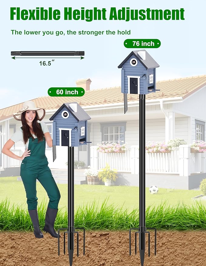 XDW-GIFTS Bird House Pole, 1 Pack 76 Inch Metal Bird Feeder Pole for Outdoor, with 5-Prong Heavy Duty Base for Birdhouse Mounting, Weather Station