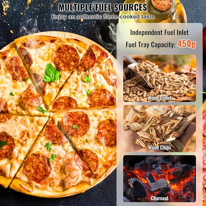 VEVOR OUTDOOR Pizza Oven, 12 Inch Wood Fired Pizza Ovens, Pellet Pizza Stove with Thermometer, Portable Pizza Maker for Outside Backyard Patio Camping, Pizza Stone, Carry Bag, Shovel, Black