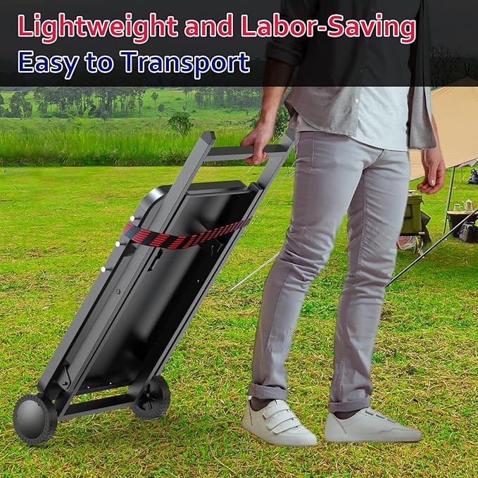 Portable Grill Table, Outdoor Prep Table with 2 Wheels, Pizza Oven Cart for Ninja Woodfire, Ninja Woodfire XL Pro, Weber Q, Ooni Table Top Grill, Folding Grill Cart for Picnic, Camping, RV