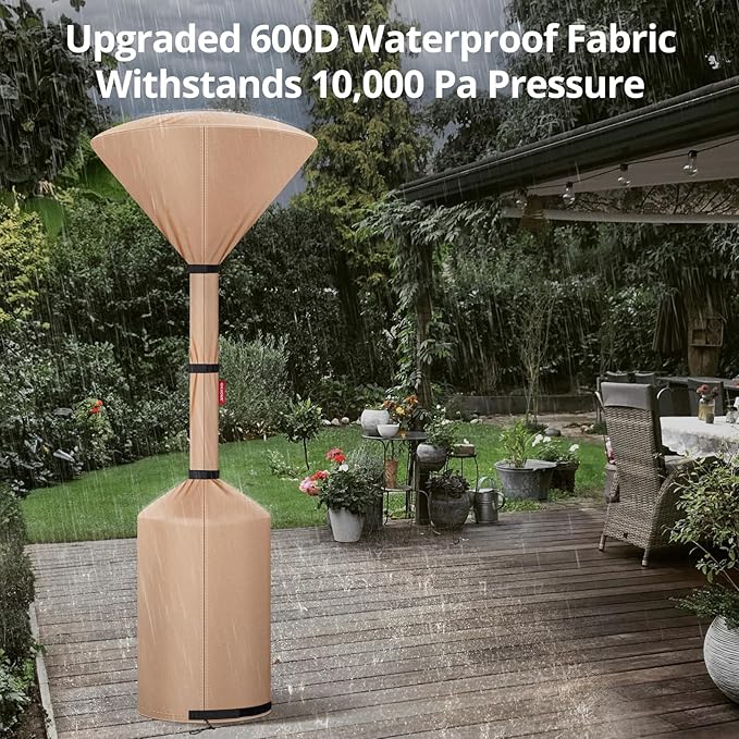 QH.HOME Winter Patio Heater Covers, [2025 Upgraded Tear-Resistant Fabric] Waterproof with Robust Zipper ,Height fit 87"-92",Dustproof/Wind/Sunlight/Snow-Resistant, Camel