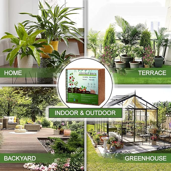 Premium Coco Coir Brick, 11Lbs High Nutrient Compressed Coconut Soil, OMRI 100% Organic Low EC & PH Balanced Potting Soil for All Plants Gardening, Hydroponics and Reptile Substrate 1-Pack