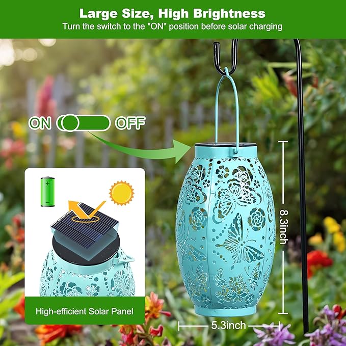 Butterfly Solar Lanterns, Gifts for Women Mom Birthday, Butterfly Decorations for Garden Patio Yard Porch Decor, Hanging Solar Lanterns, Big Metal Butterfly Solar Lights Outdoor Waterproof