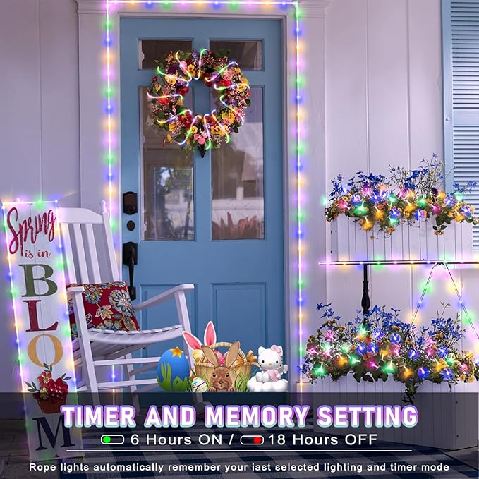 66FT 200 LED Rope Lights for Outside, Easter Lights Outdoor with Waterproof 8 Modes, Flexible and Connectable Plug in String Lights for Indoor Patio Pool Party Easter Decorations, Pastel Multicolor