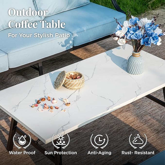 Patio Furniture Set 6 pcs, Outdoor Patio Furniture, 1 X 3-Seat Sofa, 2 X Single Chairs, 2 X Swivel Chairs, 1 X Coffee Table and 5.75" Extra Thick Cushion, Patio Conversation Set,Blue