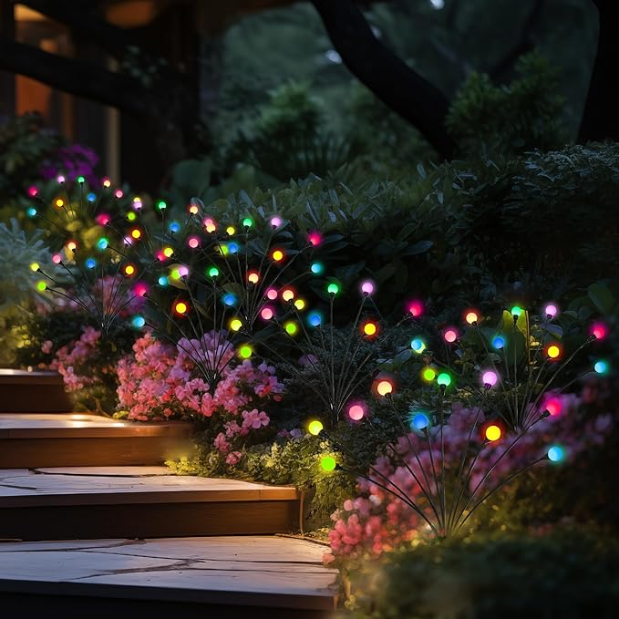 Solar Firefly Garden Lights - 60 LED Outdoor, Wind Sway, Waterproof for Yard, Patio, Pathway (6 Pack)