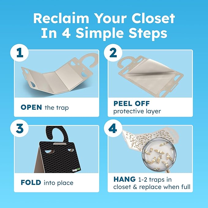 Clothes & Pantry Moth Traps (6 Count) – Sticky Glue Pheromone-Based Repellent for Closets, Cabinets & Wardrobes – Non-Toxic - Black