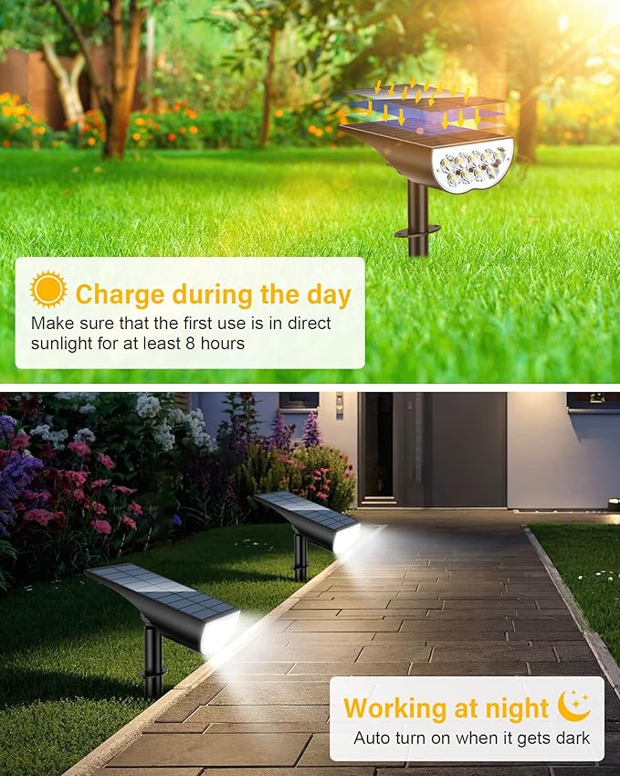 Solar Spot Lights Outdoor Waterproof, 3 Lighting Modes Solar Landscape Lights for Outside, Dusk to Dawn IP65 Waterproof Outdoor Solar Lights for Yard Pathway Driveway Landscape, Cold White, 1 Pack