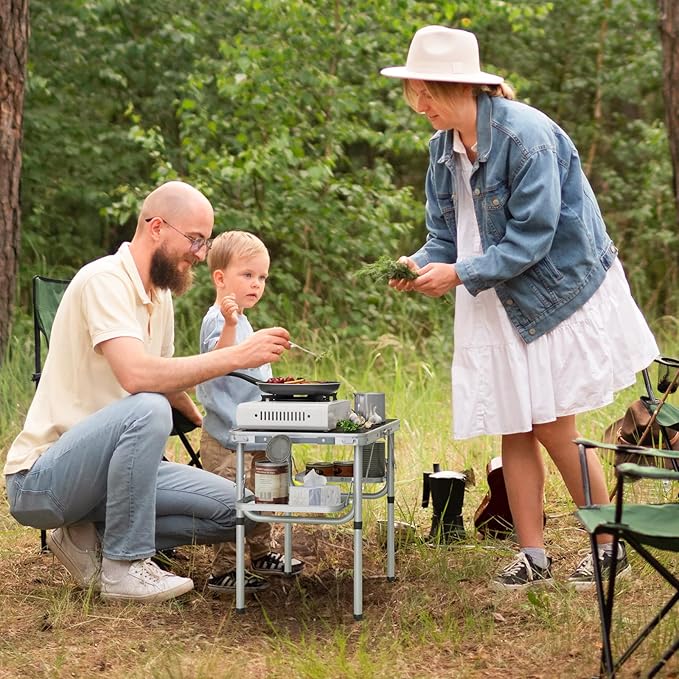 Titanker Folding Camping Table Small 2ft, Small Camp Table Portable with 50% Extra Space, Folding Picnic Beach Table Portable, Car Camping Essentials, Aluminum Light Solid, Silver