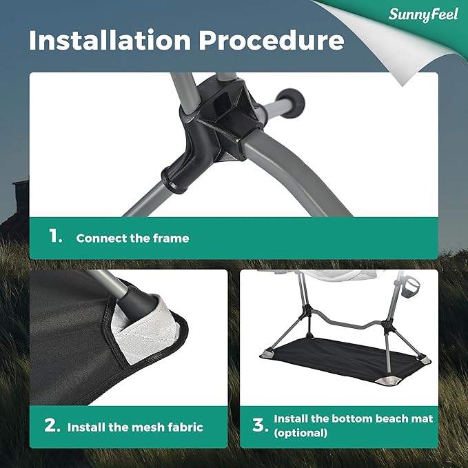 SUNNYFEEL Hammock Camping Chair, Oversized Swinging Camping Chair, Portable Hammock Chairs with Cup Holder, Beach Mat, MAX 300lbs Heavy Duty for Outdoor Travel Lawn Backyard Beach (Black)