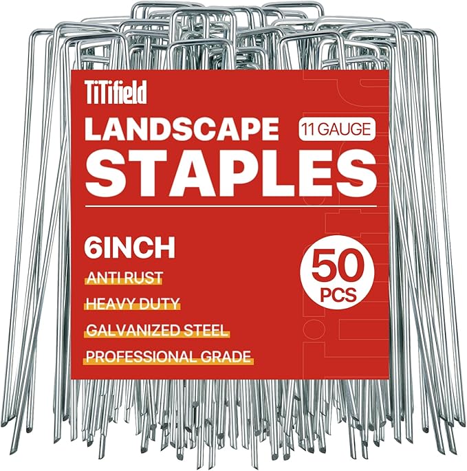 50 Pack 6 Inch Garden Stakes - Sturdy Landscape Staples with Metal Tarp Pins, Lawn Ground Stakes, Tent Stakes, and Yard Staples for Anchoring Sod, Landscape Fabric, and Irrigation Tubing