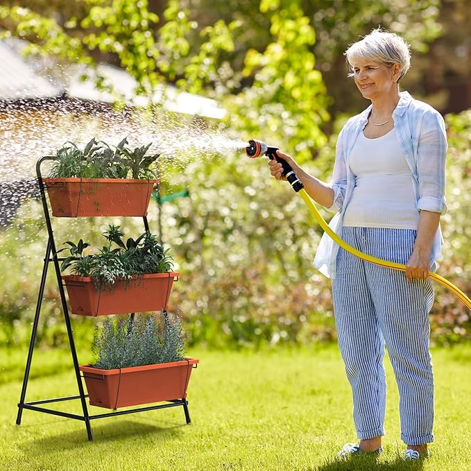 Vertical Raised Garden Bed 3 Tier Elevated Garden Planters Standing Planter Box Outdoor and Indoor for Plants Herbs Flowers Vegetables Brick Red