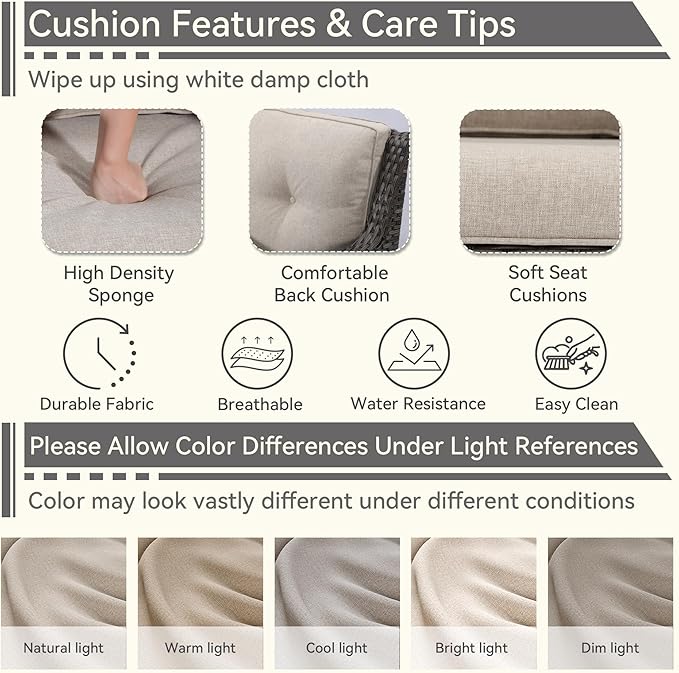 3 Pieces Outdoor Patio Chairs Set - Wicker Patio Conversation Sets with 1 Side Table, Olefin Fabric Cushions Suitable for Backyard Deck and Porch,Beige