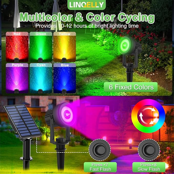 RGB Solar Spot Lights Outdoor 2Pack Color Changing Landscape Lighting IP65 Waterproof Auto Dusk to Dawn Spotlights Outside for Garden Yard Pathway