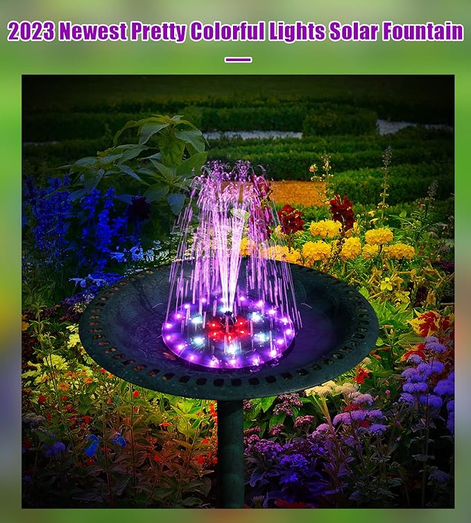 SZMP Solar Fountain 4W Bird Bath Fountains Upgraded 60 LED Lights, Solar Powered Fountain Pump Built-in 4000 Battery with 7 Nozzle & 4 Fixer, Solar Water Fountain for Garden, Bird Bath, Pool, Pond