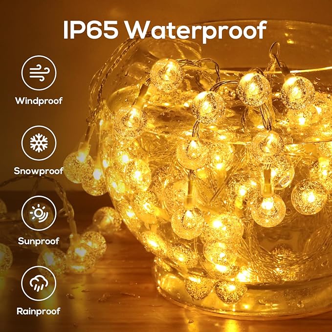 Solar String Lights Outdoor, 56FT 100LED Solar Lights with Remote, IP65 Waterproof, Solar Crystal Globe Patio Lights, 8 Light Modes, Timing, Christmas Decorations for Garden Yard