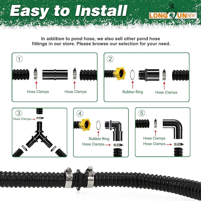 1.25" ID x 23.6 Ft Premium Flexible PVC Pond Tubing - Durable, Kink-Resistant, and Multipurpose for Ponds, Water Features, Filters, and More - Easy Installation and Concealment