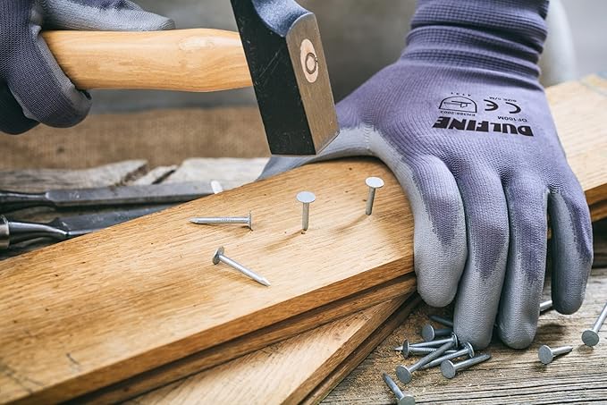 DULFINE Safety Work Gloves PU Coated-12 Pairs,Grey Seamless Knit Glove with Polyurethane Coated Smooth Grip on Palm & Fingers, for Men and Women, Ideal for General Duty Work (Extra Large)