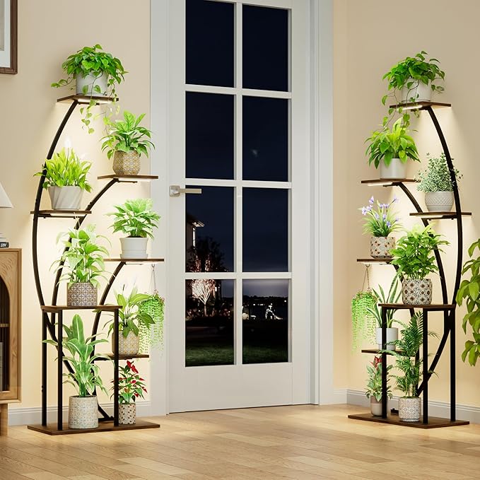 LATIBELL Plant Stand Indoor with Grow Lights, 63'' Tall Indoor Plant Shelf, 2 Pack Corner Plant Stands, 7 Tiered Lighted Flower Stands, Plant Rack Black Display Decorative for Living Room Patio