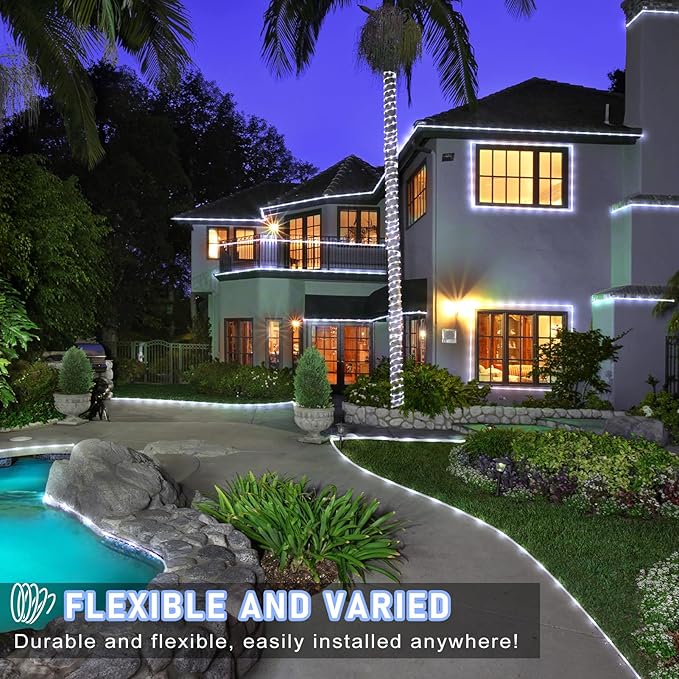 100FT 300 LED Rope Lights for Outside, Christmas String Lights with Waterproof 8 Modes, Connectable Plug in Fairy Lights for Indoor Bedroom Outdoor Patio Pool Garden Party Holiday Decor, White