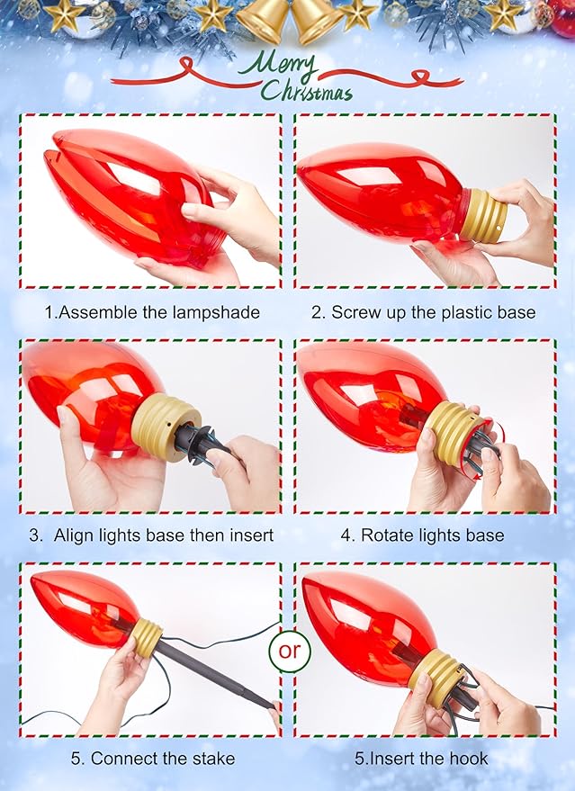 11Feet 5 LED Super Jumbo Christmas String Lights or Pathway Marker Lights, Outdoor Xmas Decorations- Jumbo C9 Hanging Lights Waterproof Lawn Dec for Holiday Home Tree Roof Yard Garden, Multicolor