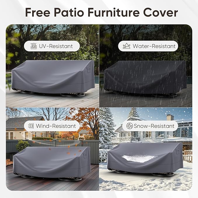 HUMMUH Outdoor Swivel Rocker PE Wicker Patio Chairs Set of 2, Rattan Rocking Chair Furniture Set (Yellow,Red)