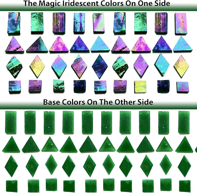 Iridescent Green Mosaic Tiles for Crafts, 280 Pieces Mixed 4 Shapes Stained Glass Sheets, Stained Glass Supplies for Mosaic Projects