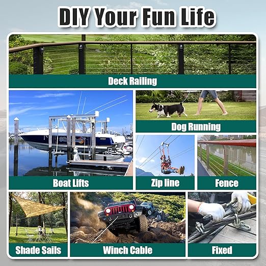 1/4" Stainless Steel Cable 300FT Wire Rope, 7X19 Strands Aircraft Cable, 6400lbs Breaking Strength, for Zipline, Outdoor, Deck Railing, Heavy Duty Applications, Hanging