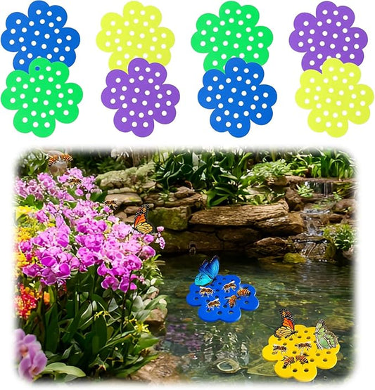 8 Pcs Bee Watering Station for Garden, Floating Bee Island & Butterfly Feeder with Bee Water, 4 Attracting Colors, 3X Faster Petal Texture, Zero-Drowning EVA Foam Design for Any Garden
